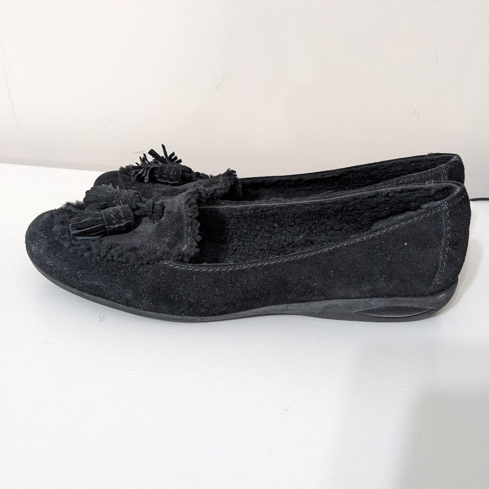 Stuart Weitzman Suede/Fleece Tassel Loafers